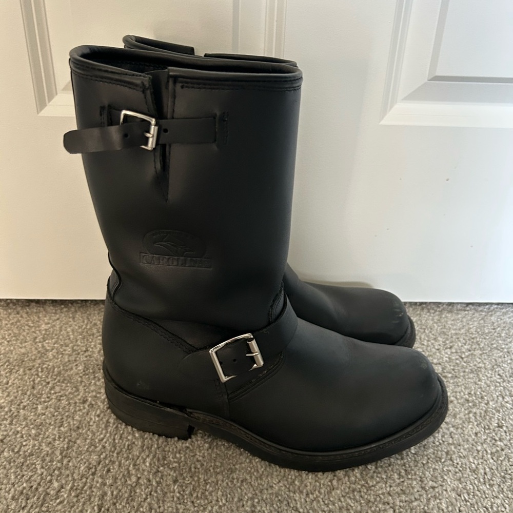 Men's Black Leather Buckle Engineer Boots - Picture 4 of 5